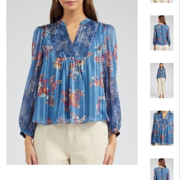NWT Floral Women`s Printed Neck Contrast Blouse- Pique by Parker Kennedy Size M - Picture 11 of 12